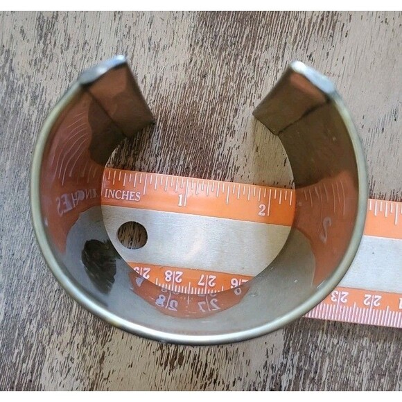 Vintage? Floral Chiseled/Embossed Brass & Enamel 2 3/8” Wide Cuff Bracelet - Picture 6 of 16